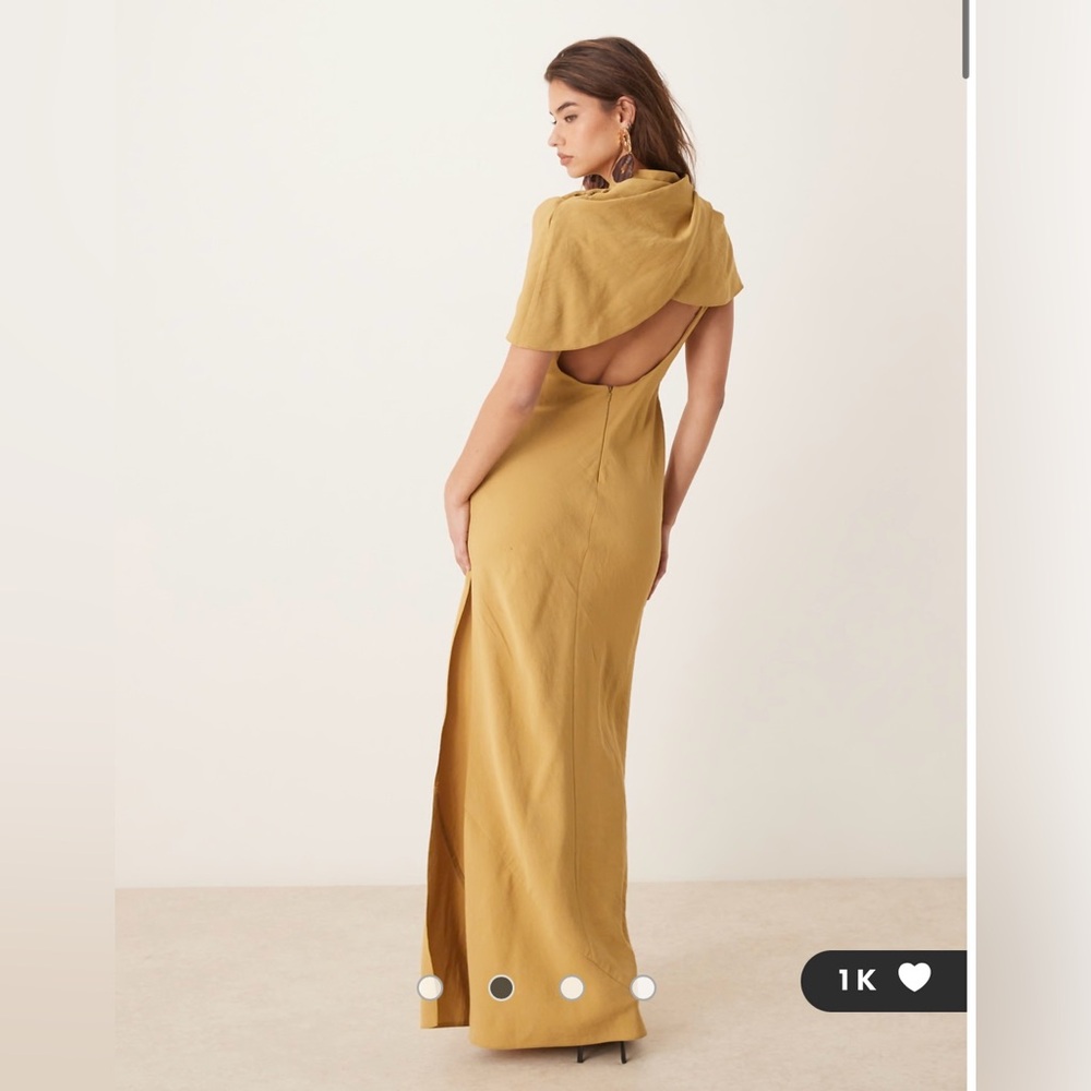 ASOS DESIGN high neck drape bodice cape maxi dress in ochre